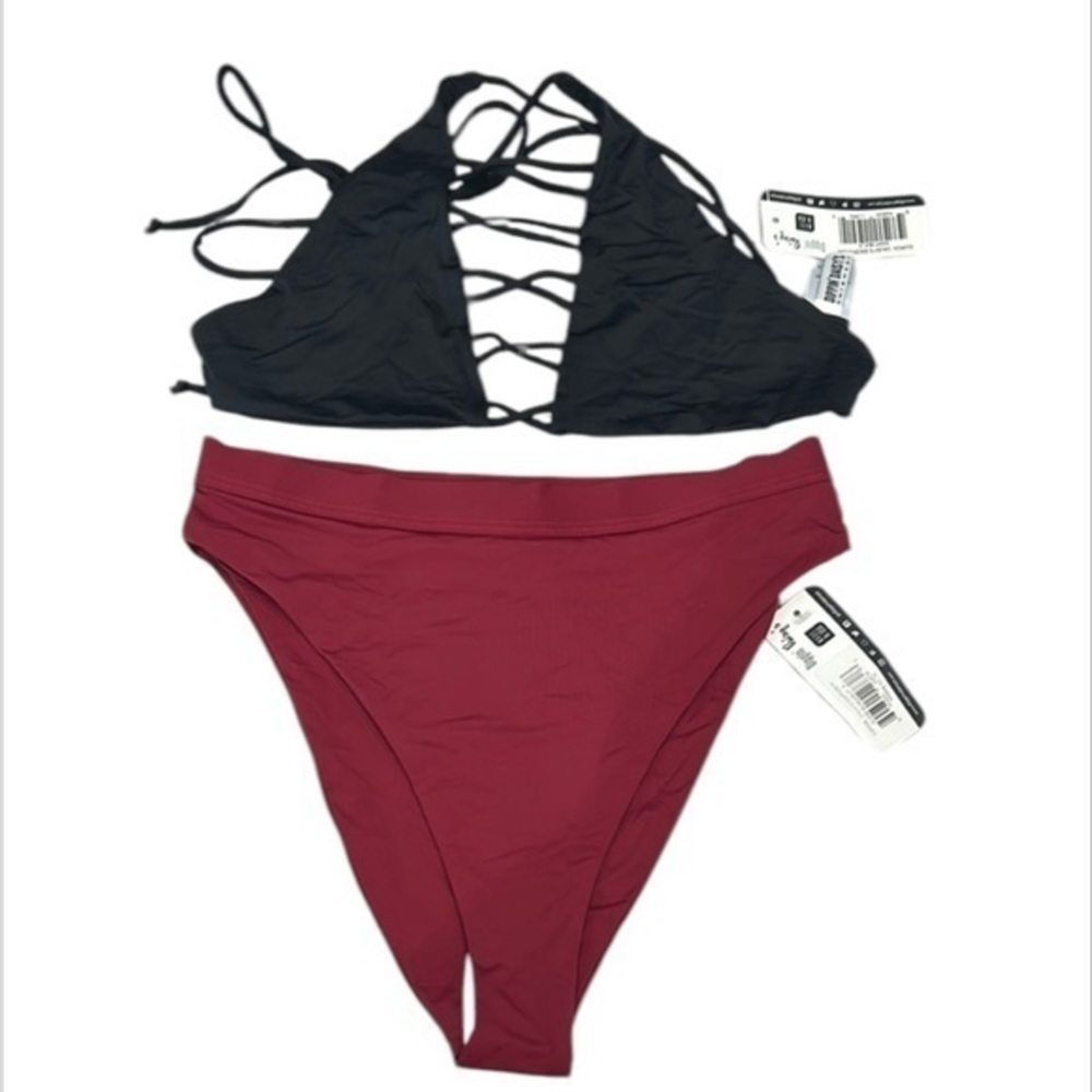 Dippin' Daisy's black and burgundy bikini swimsuit set size small